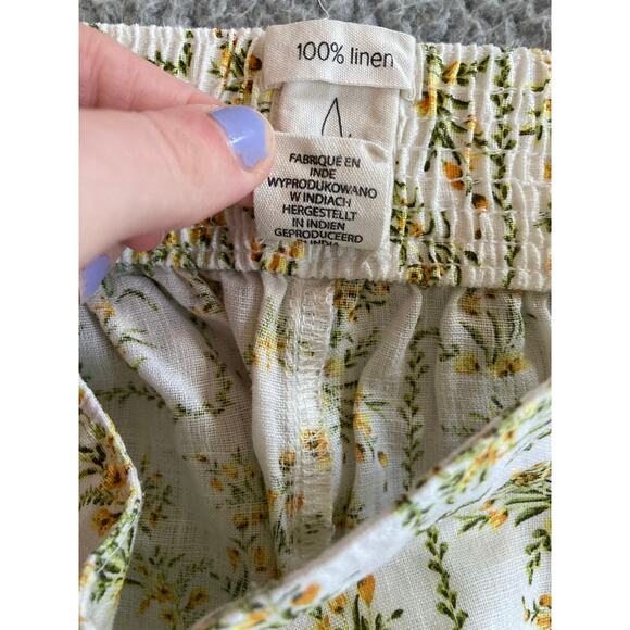 Joie Pants Small Linen Wide Leg Crop Floral High Rise Pull On Boho Beach Yellow - Picture 8 of 15